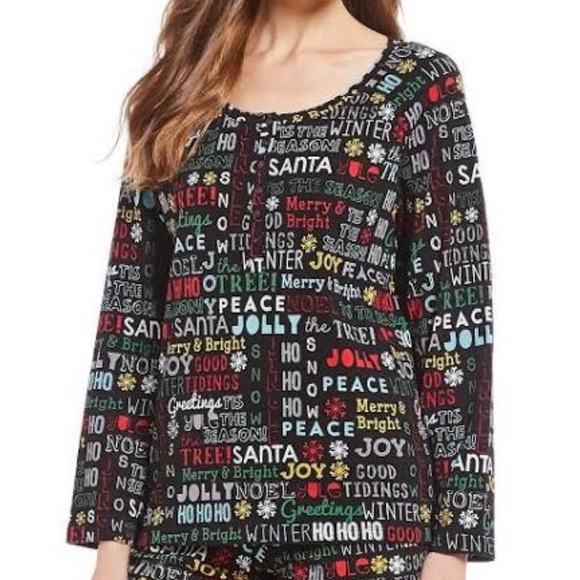 Sleep Sense Women’s Holiday Word-Print Jersey Sleep Top Size M - Picture 1 of 14